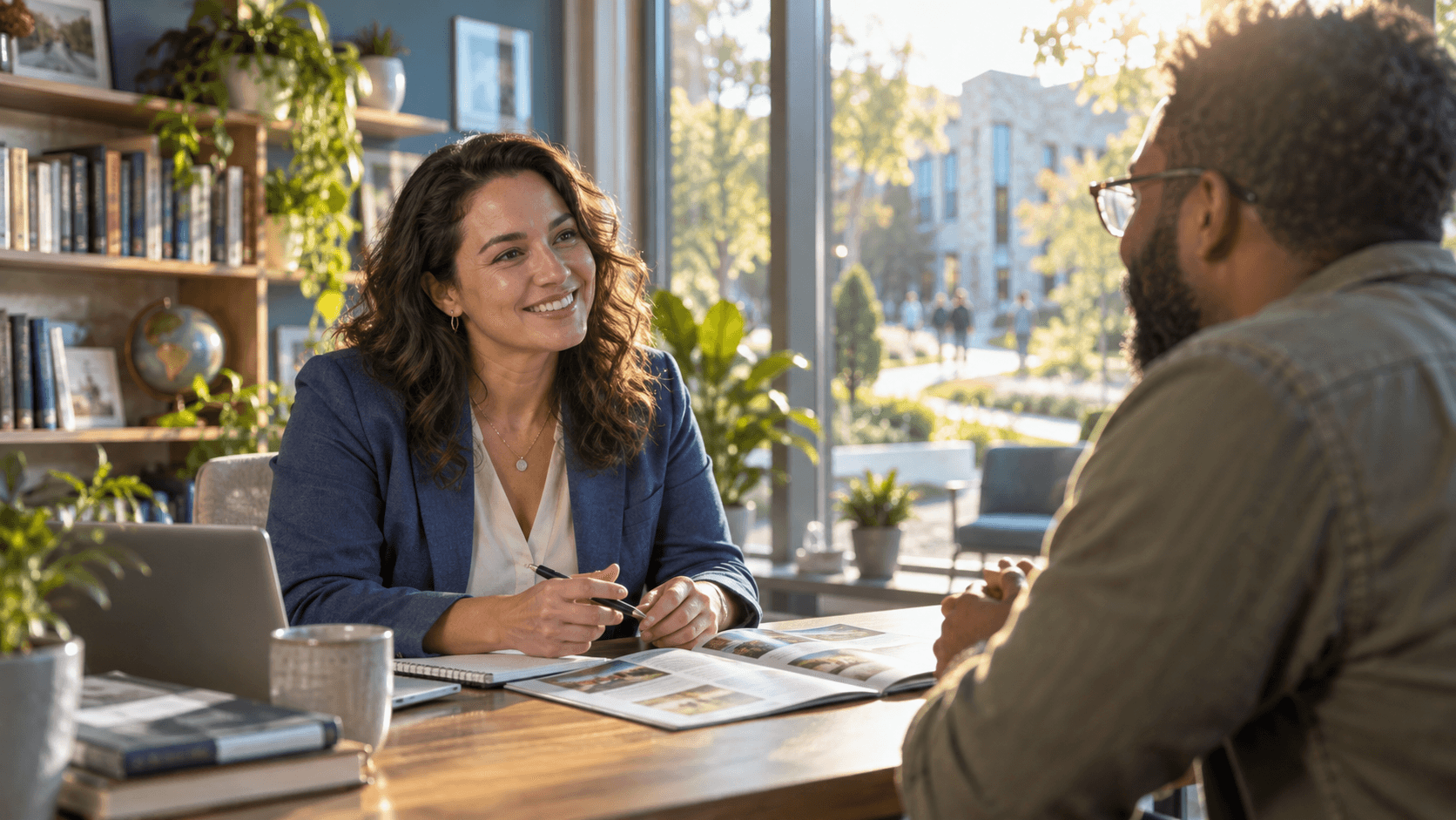 An admissions advisor meeting a prospective adult student